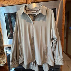 Soft Surroundings Button Up Long Sleeve Blouse Draw String Waist Lt Green PL